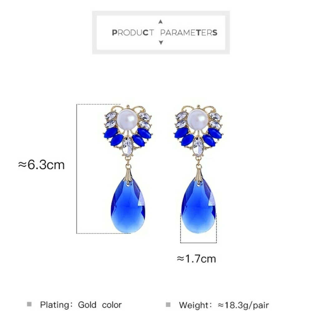 Sapphire Blue Crystal Vtg Drop & Dangle Earrings - Picture 5 of 7
